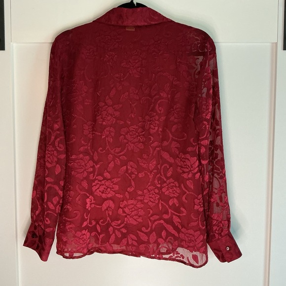 Vintage Notations Blouse & Shell‎ Women's Small Red Lace Sheer Whimsigoth Vamp - Picture 2 of 3
